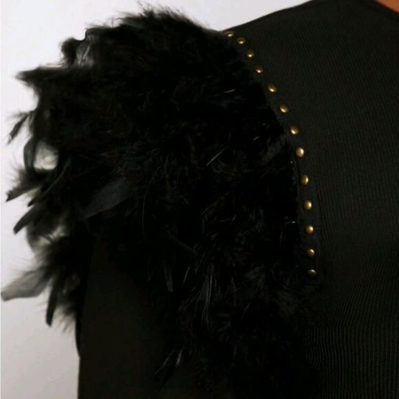 Elegant Black Feathered Women's Top - Picture 4 of 7